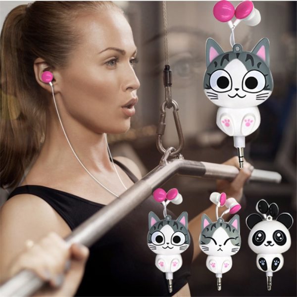 3.5 mm Wired Retractable In-Ear Headset Cartoon Cat/Panda Earpiece Clip Headset MP3 Headphone For iphone 6 6s 7s Samsung Xiaomi - Image 2