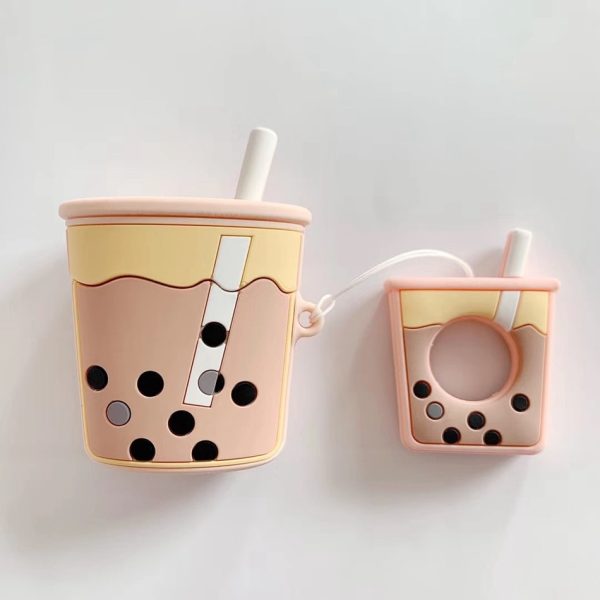 For AirPods Case Cartoon Cute Funny Milk Bubble Tea Drink Bottle Earphone Protect Cover For Airpods 2 with Finger Ring Strap - Image 5