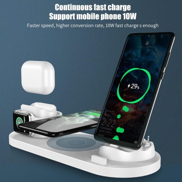 6 in 1 Wireless Charger Dock Station for iPhone/Android/Type-C USB Phones 10W Qi Fast Charging For Apple Watch AirPods Pro - Image 2