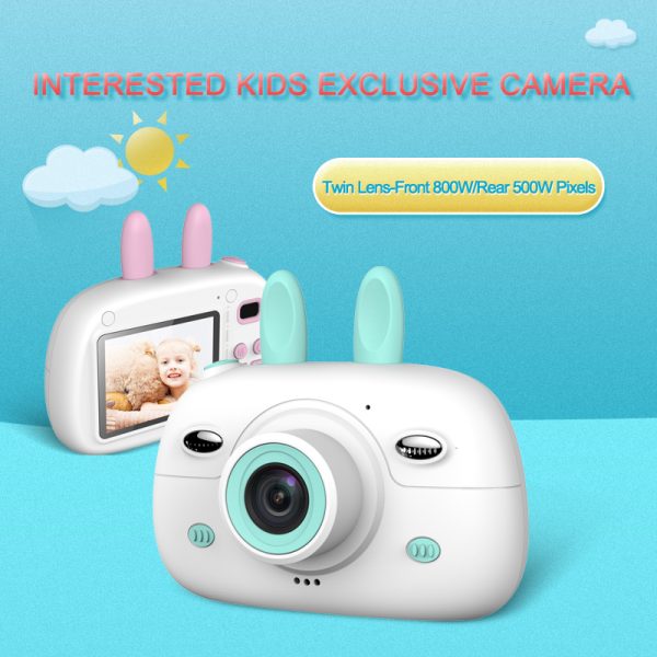 New Children's Camera Rabbit Ears Cartoon Mini Small SLR HD Screen Dual Lens Digital Camera Gift For Children - Image 5