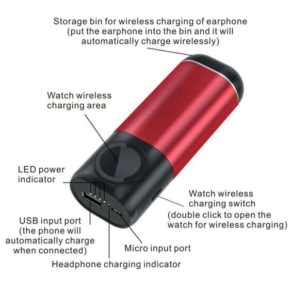portable charger qi Wireless Charging For Apple Watch Power bank Wireless Charger 5200mah 3 in 1 headphone qi fast charging - Image 6