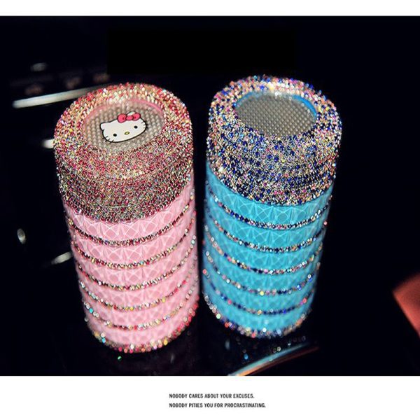 Portable Car ashtray with Light Hello Kitty KT Accessories for Girls Led Car Ash Tray Ashtray Storage Cup Holder Crystal Diamond - Image 3