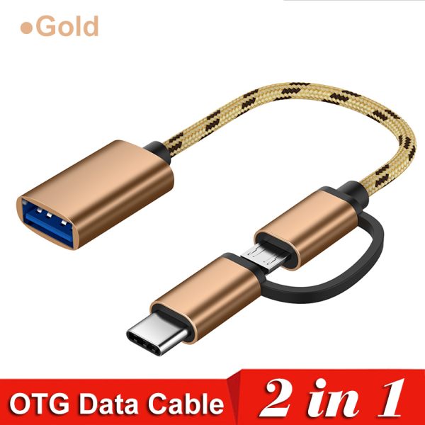 2 in 1 OTG Adapter Cable Nylon Braid USB 3.0 to Micro USB Type C Data Sync Adapter for Huawei for MacBook U Disk Type-C OTG - Image 7
