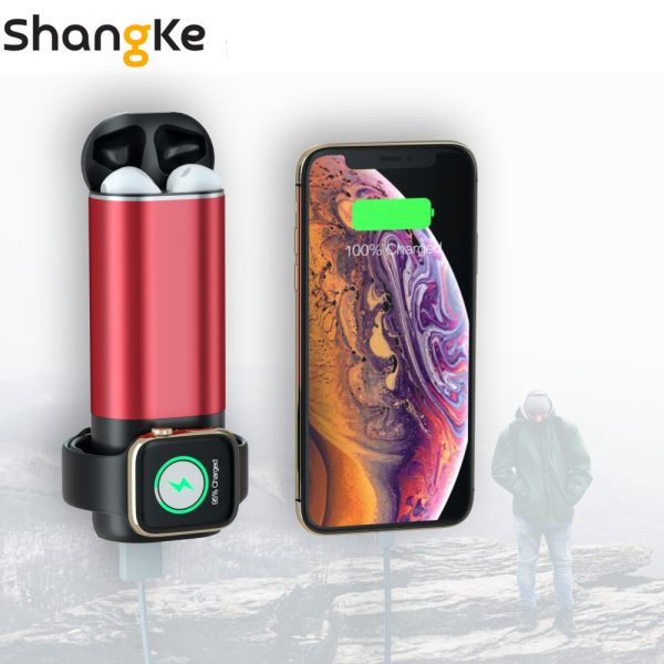 3 In1 Wireless Charger Power Bank 5200mAh Portable Mobile Phone Charger  Power Bank for iPhone AirPods Apple Watch Series 4/3/2/