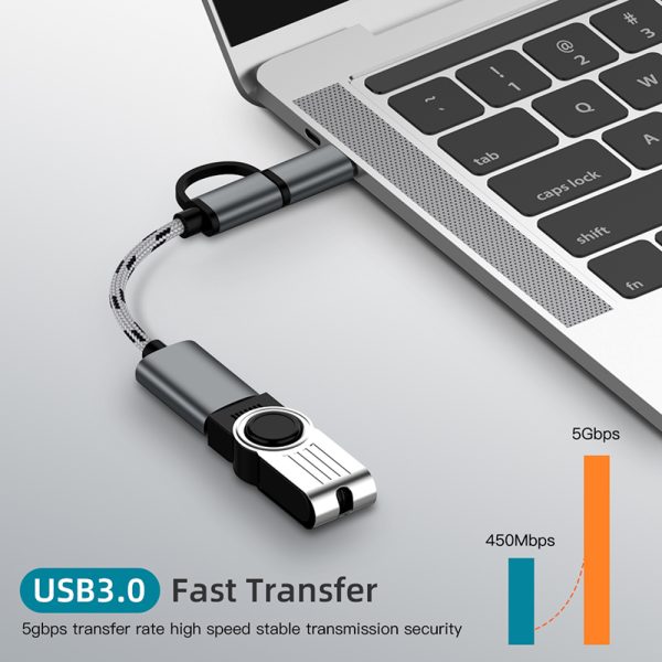 2 in 1 OTG Adapter Cable Nylon Braid USB 3.0 to Micro USB Type C Data Sync Adapter for Huawei for MacBook U Disk Type-C OTG - Image 3