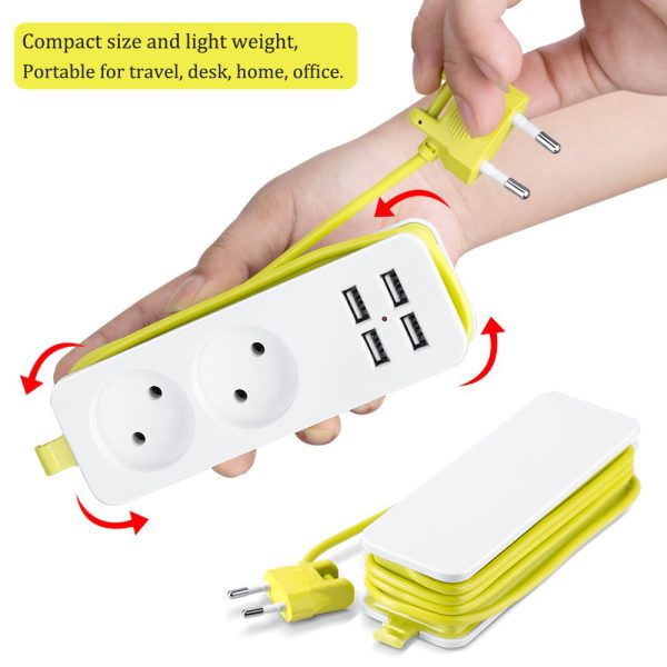 Rdxone EU plug Travel Power Strip Portable Extension Socket Outlet with 4 USB Wall Charger Smart Desktop Socket - Image 3