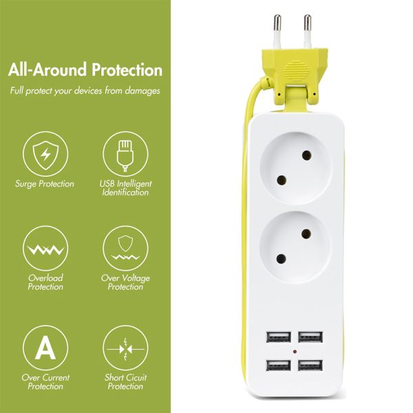 Rdxone EU plug Travel Power Strip Portable Extension Socket Outlet with 4 USB Wall Charger Smart Desktop Socket - Image 4