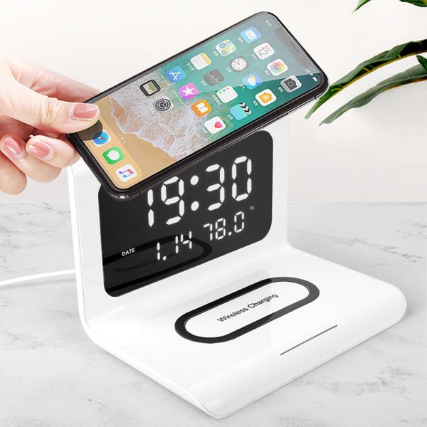 10W Qi Wireless Charger Wireless Charging Pad Thermometer Calendar Clock Fast Charge Cargador Inalambrico For Iphone Samsung - Image 6