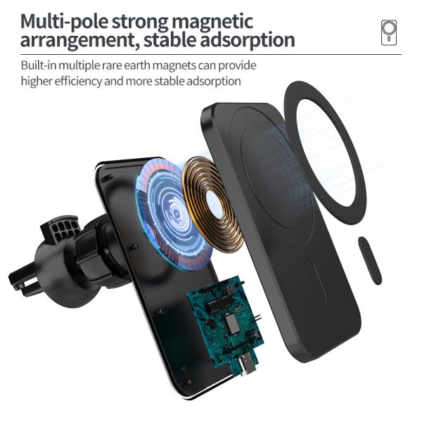 15w Magnetic Car Wireless Charger Phone Stand For Iphone 12 ProMax 12Mini Magsafe Car Holder - Image 4